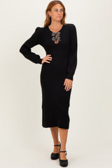 Black Ribbed Bow Detail Midi Sweater Dress