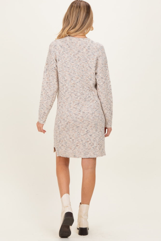 Cream Speckle Knit Maternity Sweater Dress