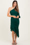 Forest Green Mesh Ruched One Shoulder Asymmetric Maternity Dress