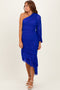 Royal Blue Mesh Ruched One Shoulder Asymmetric Dress