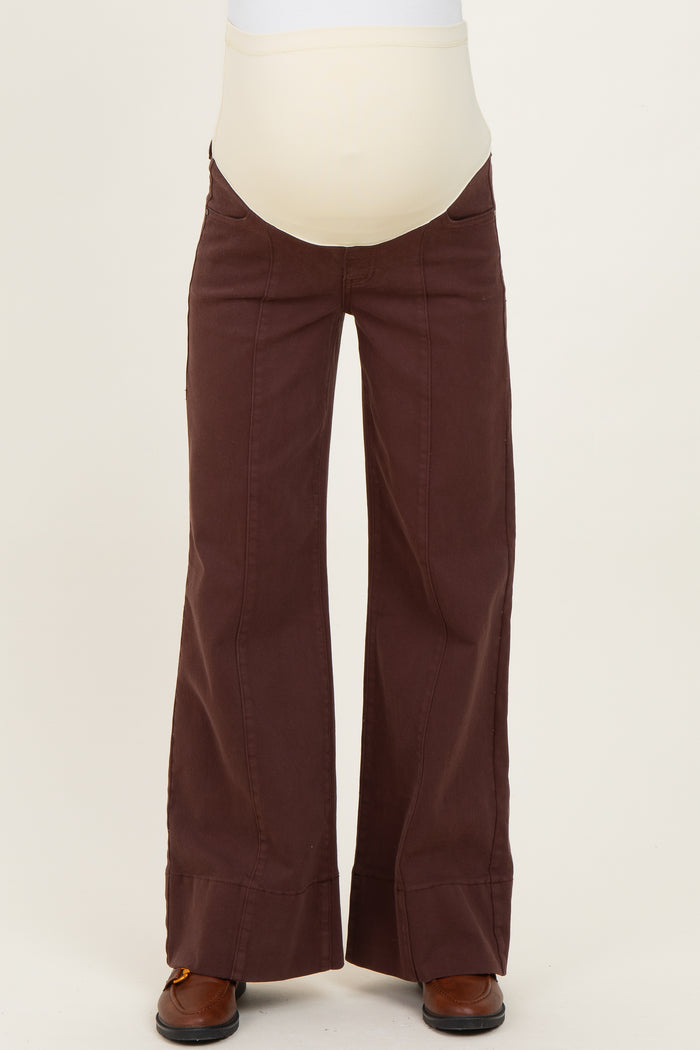 Brown Front Seam Wide Leg Maternity Jeans