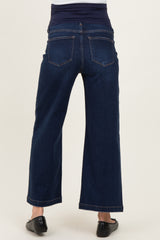 Navy Dark Wash Cropped Maternity Wide Leg Jeans