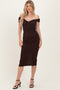 Brown Off Shoulder Fitted Midi Dress