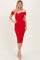 Red Off Shoulder Fitted Midi Dress