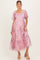 Pink Floral Printed Tulle Puff Sleeve Maternity Midi Dress