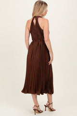 Brown Pleated Halter Dress
