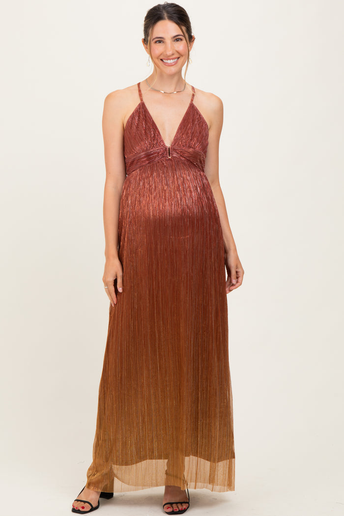Rust Shimmer Open Tie Back Maternity Maxi Dress
