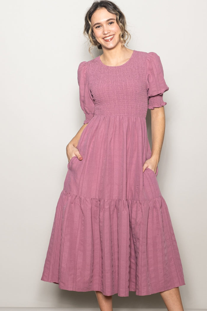 Mauve Textured Flowy Maternity Dress
