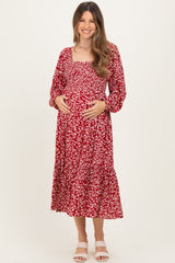 Red Floral Square Neck Maternity Maxi Dress