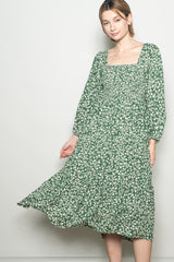 Green Floral Square Neck Maternity Maxi Dress