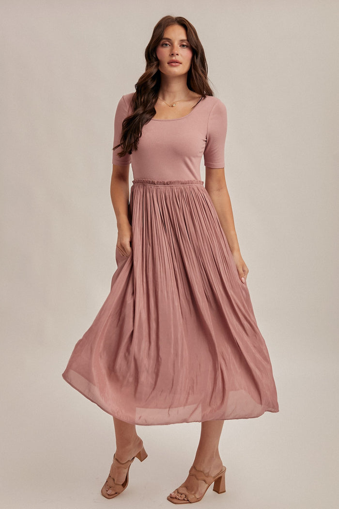 Mauve Scoop Neck Pleated Skirt Ballet Maternity Dress