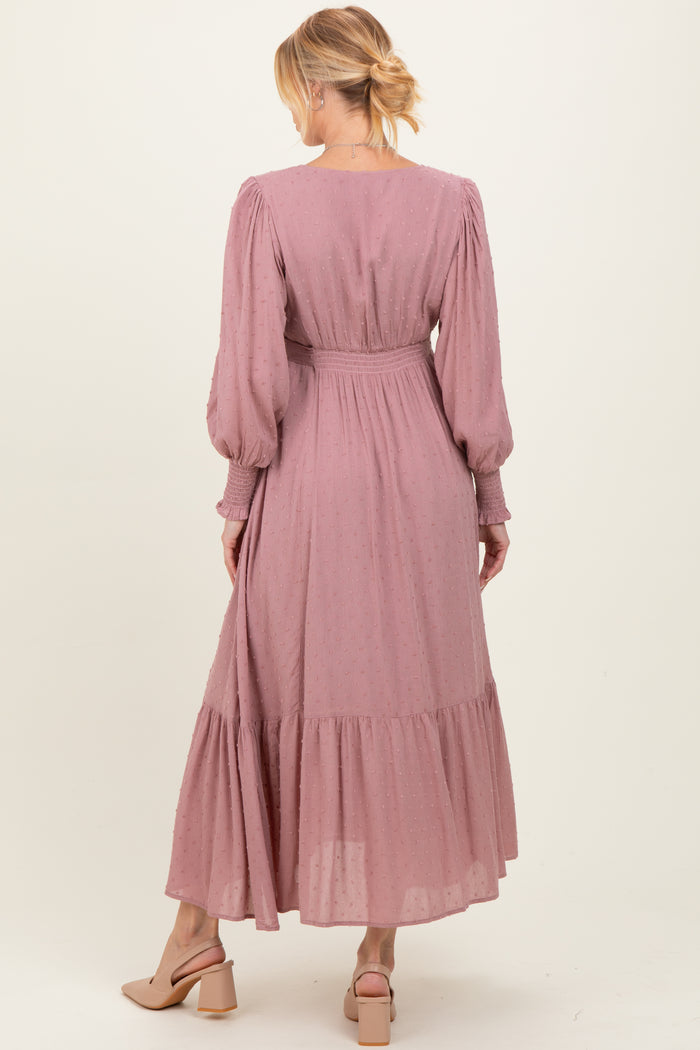 Rose Swiss Dot Button Down Maternity Maxi Dress