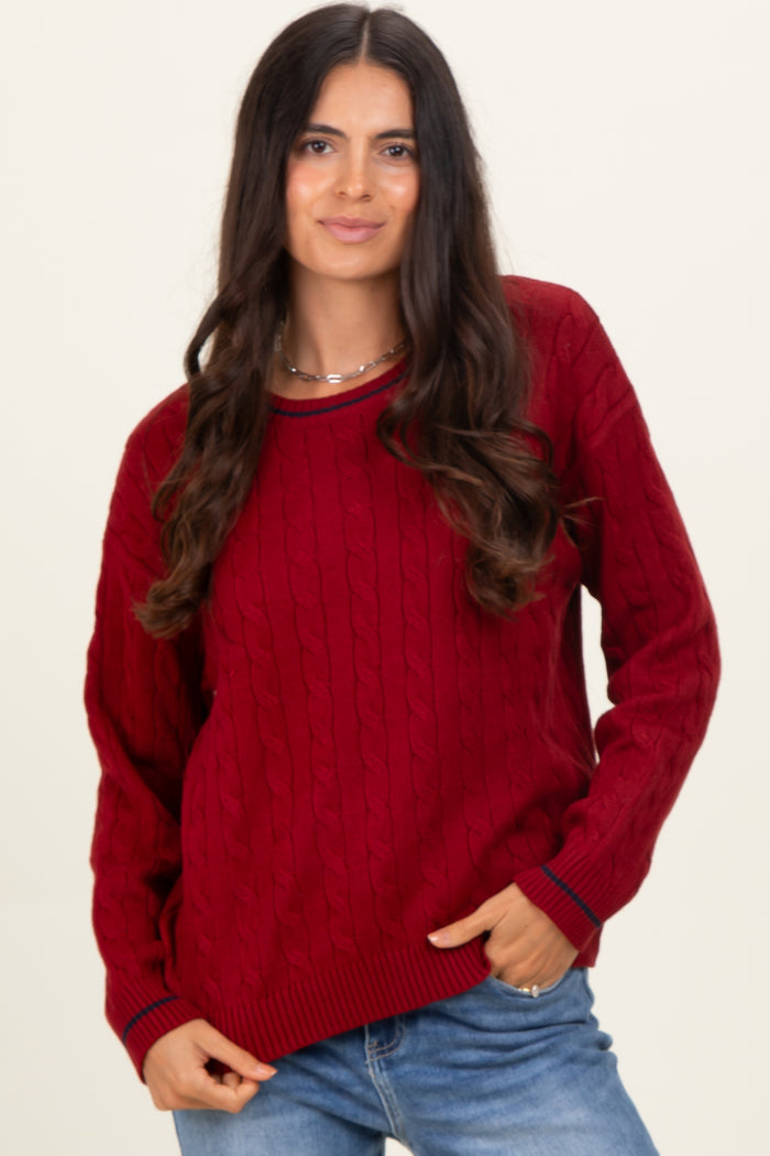 Red Chunky Cable Knit Sweater