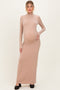 Beige Turtleneck Long Sleeve Maternity Maxi Dress