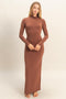Camel Turtleneck Long Sleeve Maxi Dress