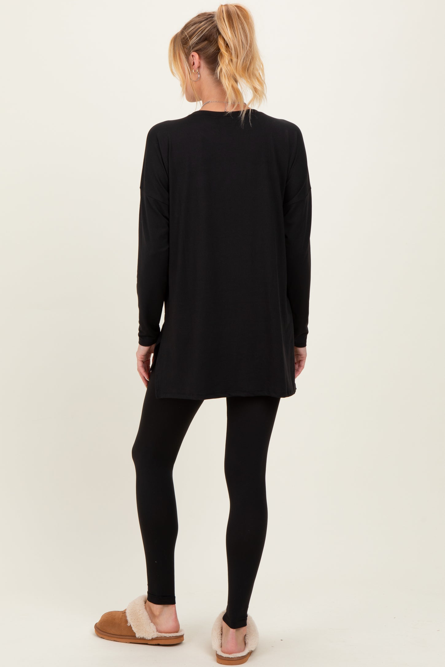 Black Brushed Knit Maternity Oversized Top and Legging Set
