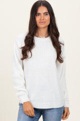 Ivory Waffle Knit Rounded Hem Sweater