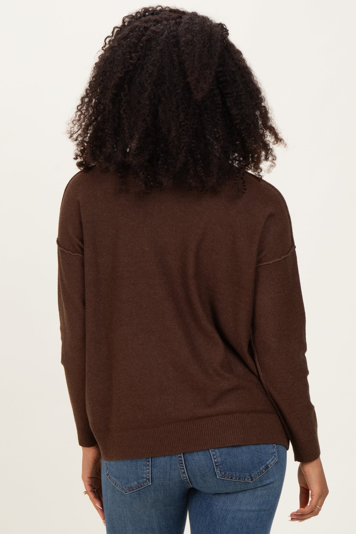 Brown Mock Neck Exposed Seam Sweater