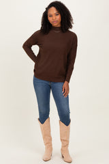 Brown Mock Neck Exposed Seam Sweater