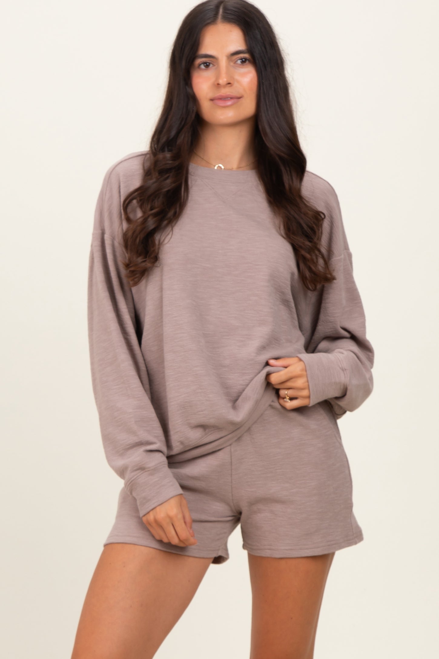 Mocha Pullover & Shorts Set