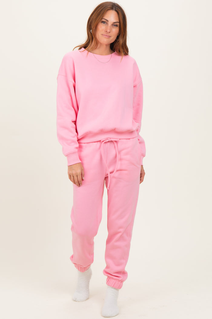 Pink Fleece Long Sleeve Pullover & Jogger Set