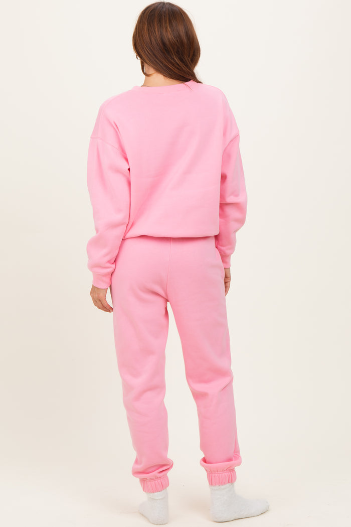 Pink Fleece Long Sleeve Pullover & Jogger Set