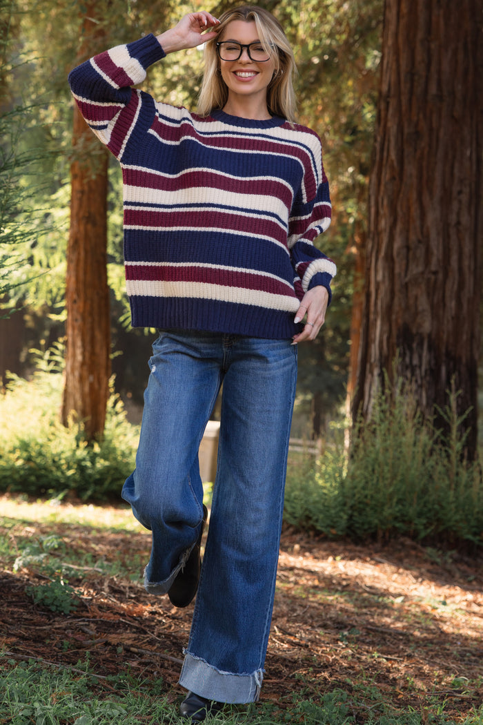 Multicolor Striped Chunky Knit Maternity Sweater