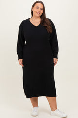 Black V-Neck Relaxed Fit Maternity Plus Sweater Dress