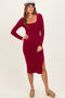 Burgundy Knit Square Neck Slit Midi Dress