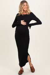 Black Scoop Back Long Sleeve Maternity Maxi Dress