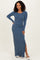 Navy Ribbed Long Sleeve Side Slit Maxi Dress