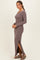 Brown Ribbed Long Sleeve Side Slit Maxi Dress