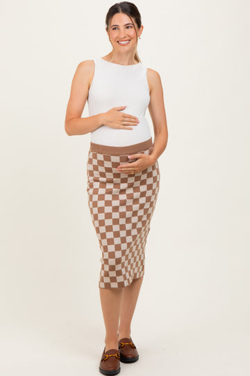 Taupe Checkered Knit Maternity Skirt
