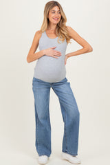Blue Classic Medium Wash Wide Leg Maternity Jeans