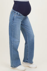 Blue Classic Medium Wash Wide Leg Maternity Jeans