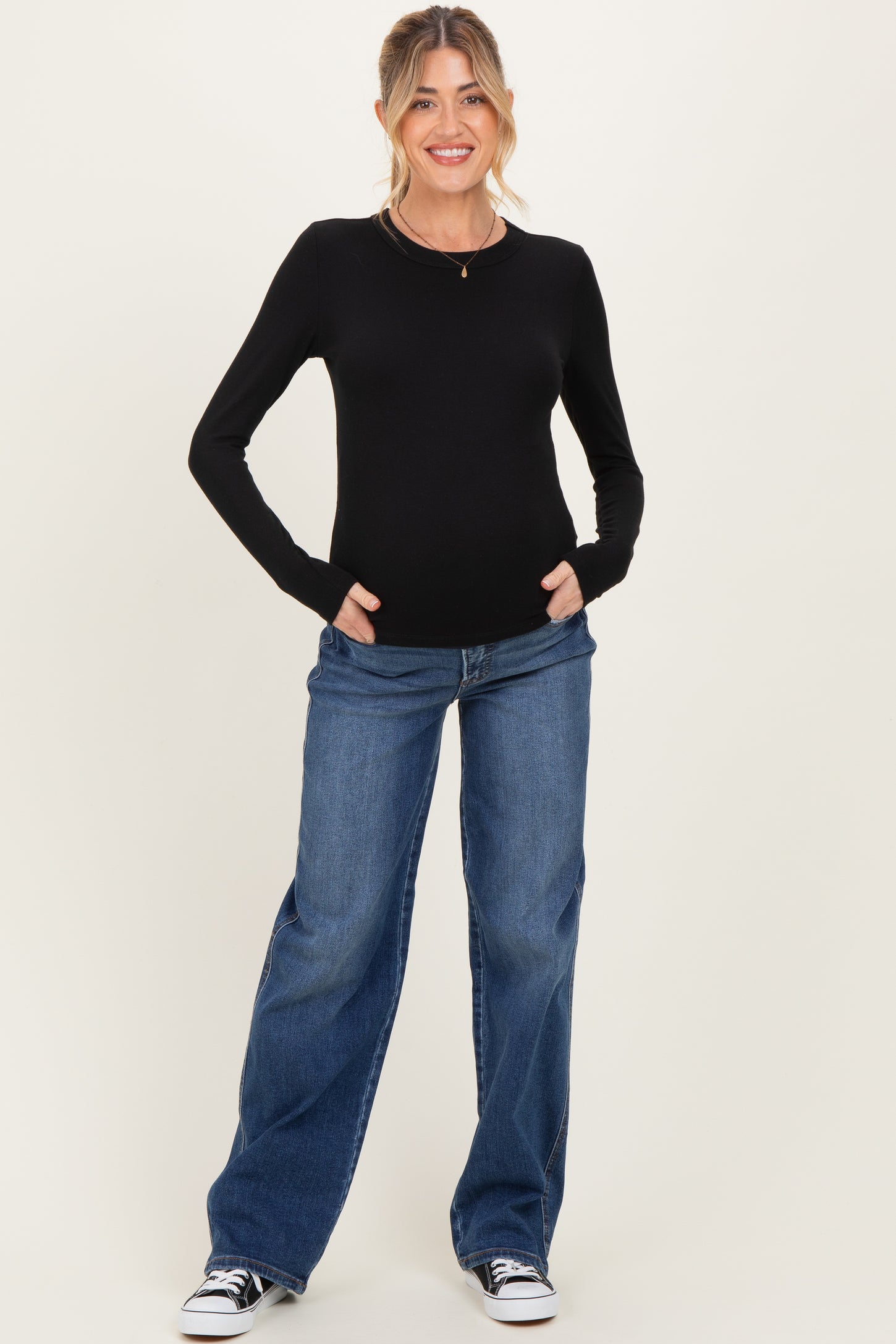 Navy Dark Wash Relaxed Wide Leg Maternity Jeans