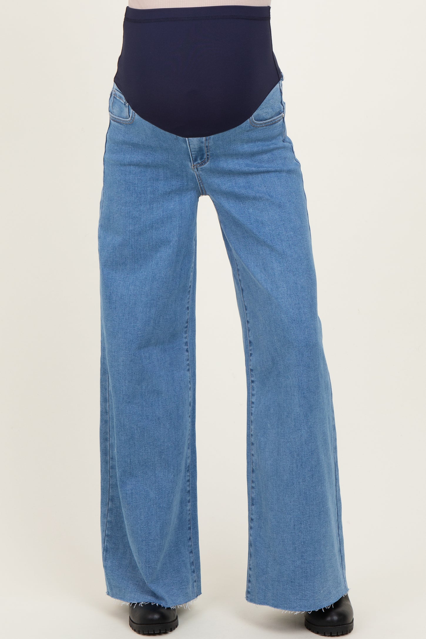 Blue Raw Hem Palazzo Wide Leg Maternity Jeans