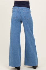 Blue Raw Hem Palazzo Wide Leg Maternity Jeans