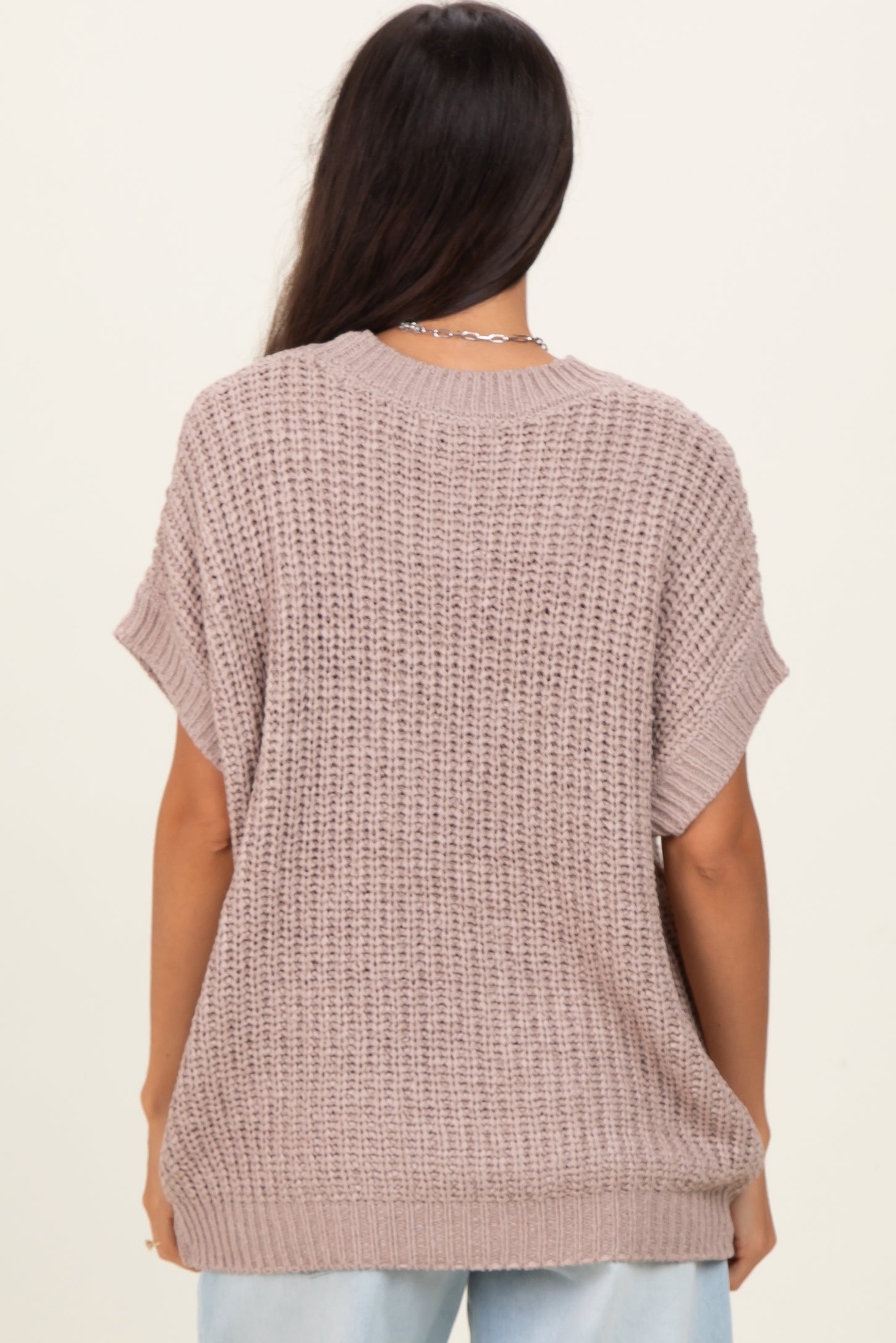 Taupe Short Sleeve Round Neck Sweater