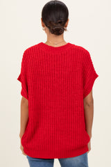 Red Short Sleeve Round Neck Sweater