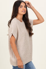 Beige Short Sleeve Round Neck Sweater