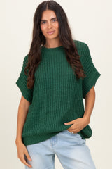 Green Short Sleeve Round Neck Sweater