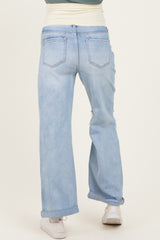 Light Blue Open Knee Cuffed Boyfriend Fit Maternity Jeans