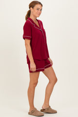 Burgundy Short Sleeve Button Down Shirt Shorts Set