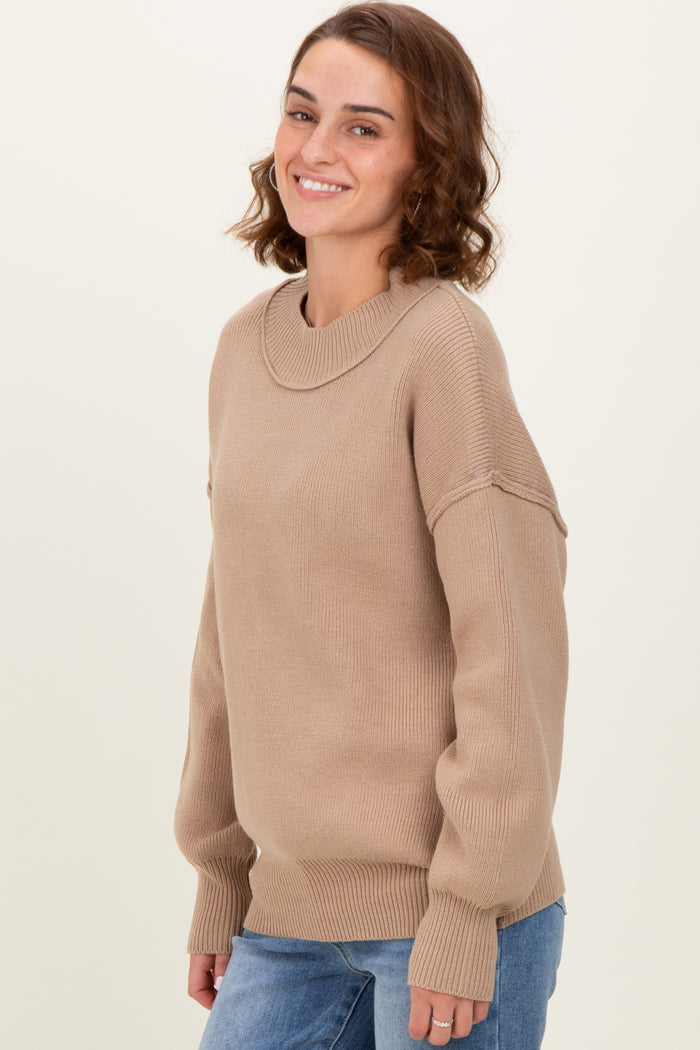 Light Mocha Wide Neck Drop Shoulder Sweater