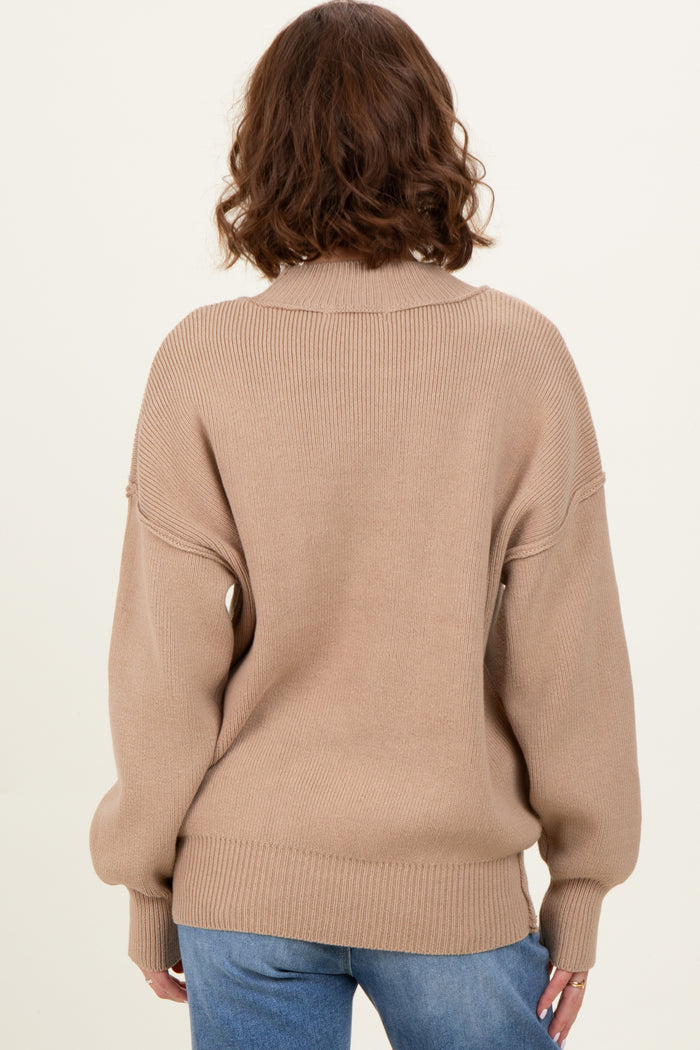 Light Mocha Wide Neck Drop Shoulder Sweater