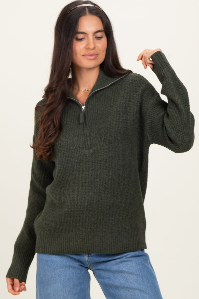 Olive Half Zip Maternity Pullover Sweater