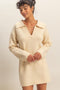 Cream Long Sleeve Polo Sweater Dress