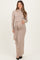 Beige Ribbed Front Tie Maternity Maxi Sweater Dress