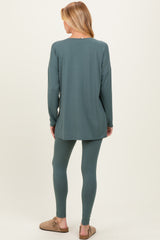 Olive Brushed Knit Maternity Oversized Top and Legging Set